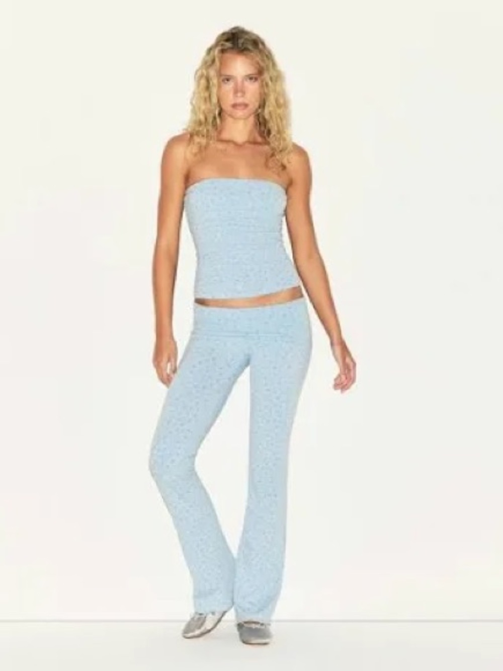 Strapless Tube Top & Lounge Pants Set - Light Blue